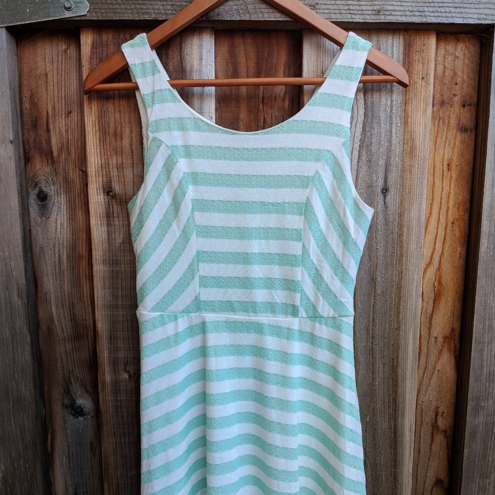 Teal and white striped dress (S)